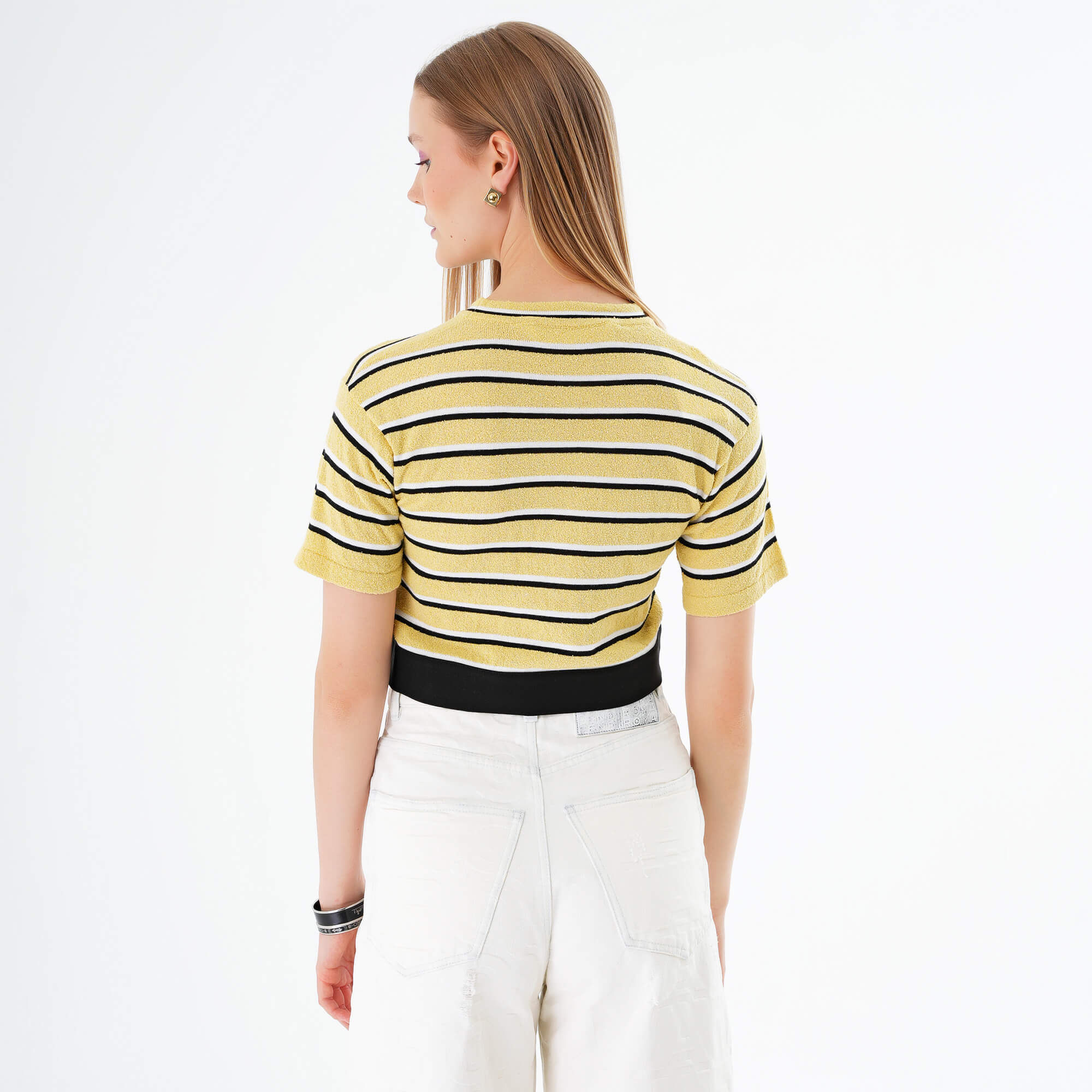 Palm Angels - Yellow & Black Stripe Knit Logo Tshirt M